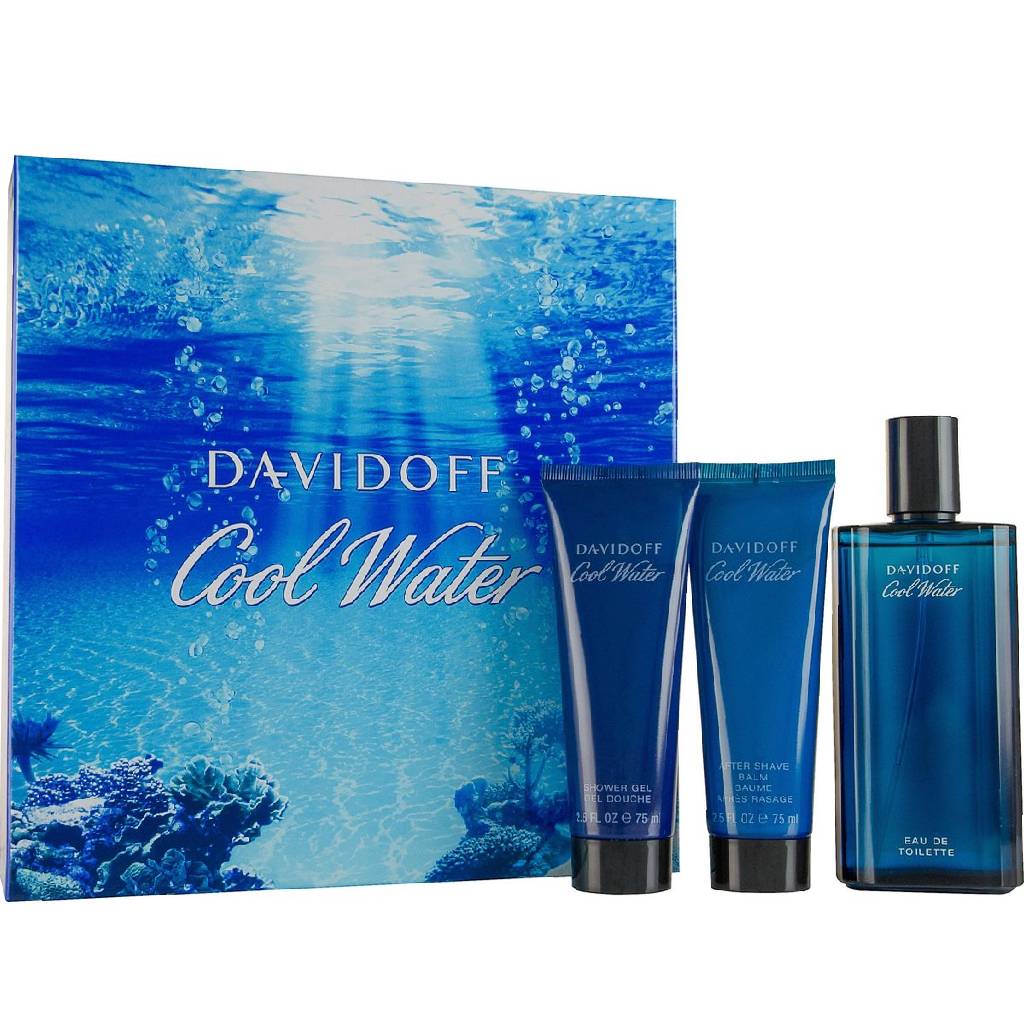 Davidoff Cool Water Eau de Toilette 125 ml/ Aftershave Balm 75 ml/ Shower Gel Gift Set for Him 75 ml