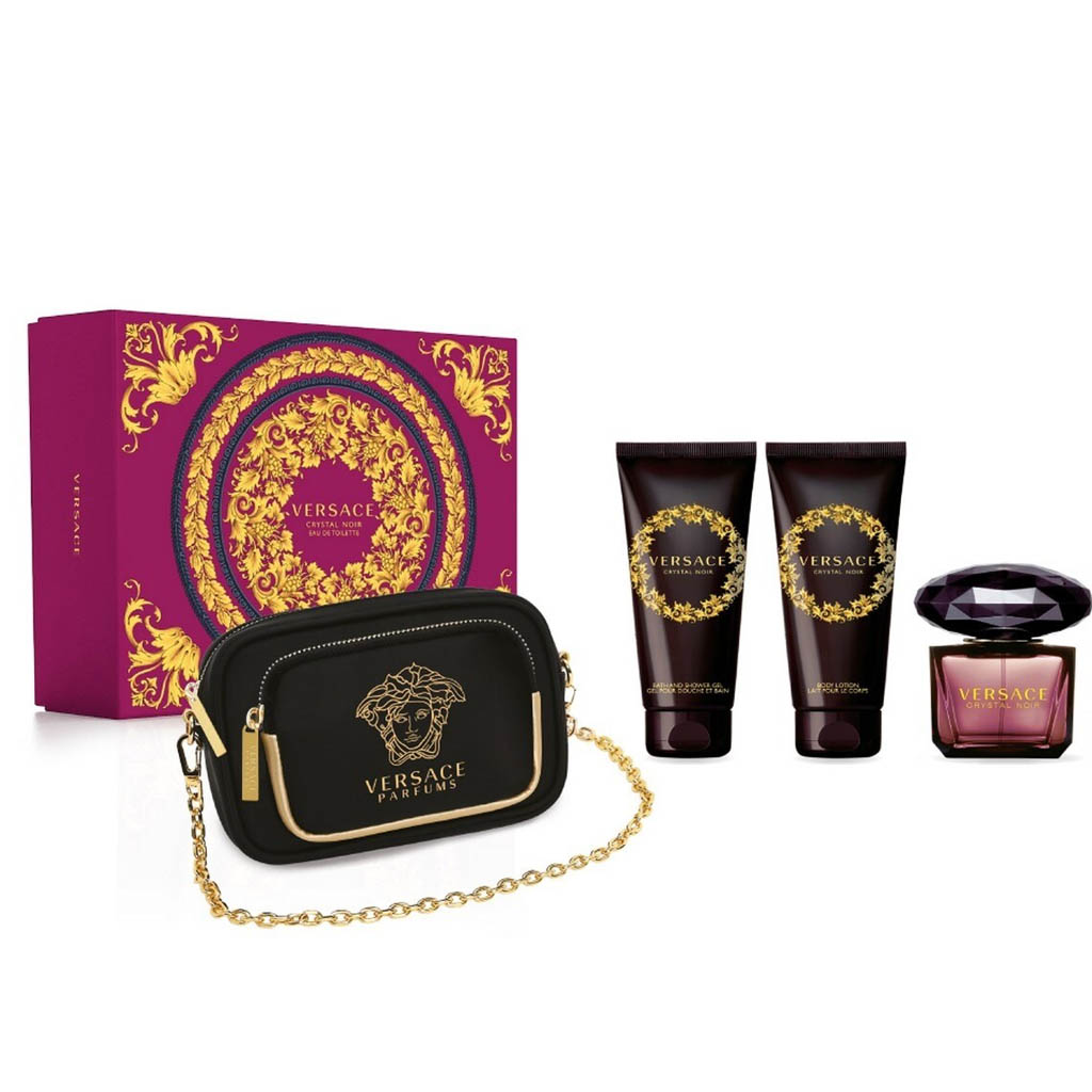 Versace Bright Crystal Noir Set 4 pcs 90ml EDT + Body Lotion + Shower Gel +Bag