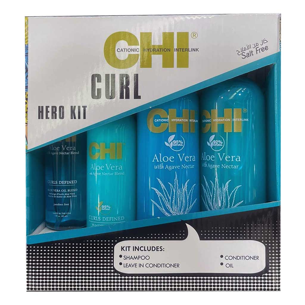 Chi Alovera kit Salt Free (Shampoo 340ML + Conditioner 340ML+ Leave In Conditioner 177ML+ Oil 89ML)