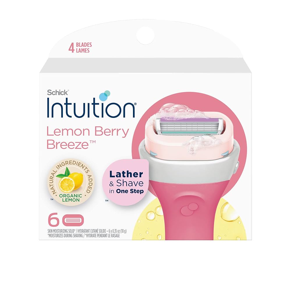 شيك انتويشن قطع غيار ماكينة حلاقة نسائية ب ليمون بيري 3 راسSchick Intuition Lemon Berry Breeze Refill Blade Cartridges for Women, 3 ct