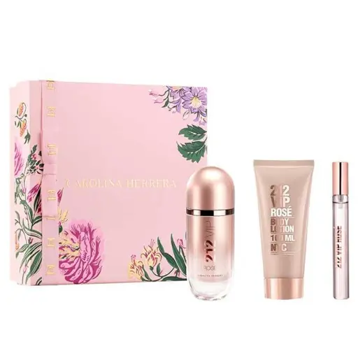 212 Vip Rose 80ML EDP + 10ML EDP + Body Lotion 100ML By Carolina Herrera طقم عطر 212 في آي بي روز 3 قطع