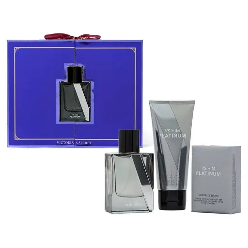 Victoria's Secret Platinum 3 Piece Luxe Fragrance Gift Set: 50ml Cologne, Travel Lotion, & Body Bar 