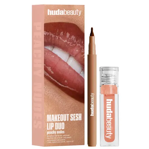 Huda Beauty Makeout Sesh Lip Duo Peachy Nudes 