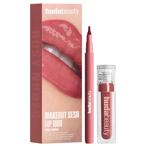 Huda Beauty Makeout Sesh Lip Duo Rosy Nudes 