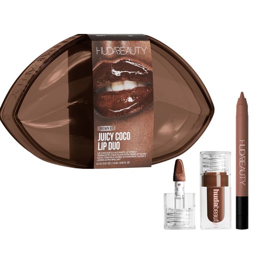 HUDA BEAUTY - Juicy Coco Lip Gloss + Liner Set (Brown Kit)